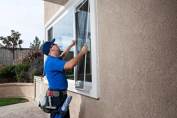 Technician removing a window screen for cleaning on a residential home